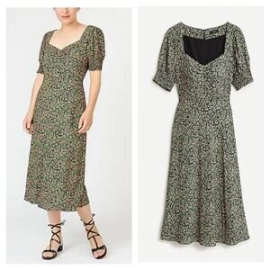 J Crew Smocked-sleeve Micro Floral midi dress in floral size 4  AO898